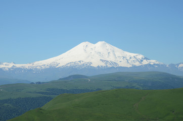 The views of the snowy peaks of mount Elbrus, mountain