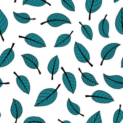 Botanical vector seamless pattern with aquamarine leaves