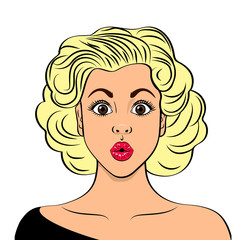 Isolated Pretty woman on the white background. Surprised face close up. Vector illustration