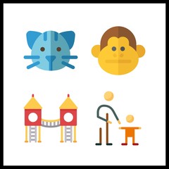 4 little icon. Vector illustration little set. cat and monkey icons for little works