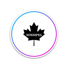 Canadian maple leaf with city name Winnipeg icon isolated on white background. Circle white button. Vector Illustration