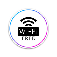 Free Wi-fi sign isolated on white background. Wi-fi symbol. Wireless Network icon. Wi-fi zone. Circle white button. Vector Illustration