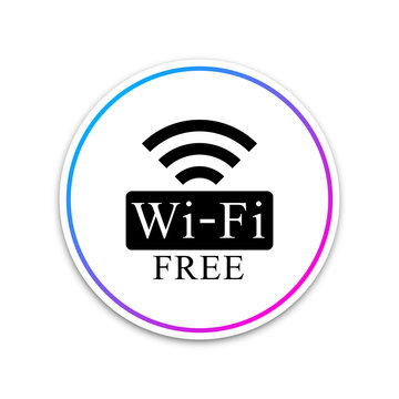 Free Wi-fi sign isolated on white background. Wi-fi symbol. Wireless Network icon. Wi-fi zone. Circle white button. Vector Illustration