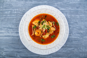 Fishing soup with fillet of northern fishes and Biysk of a krill