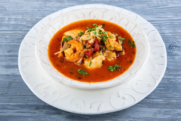 Tomato seafood greens soup