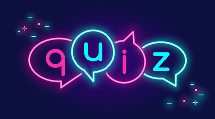 Quiz speech bubbles banner for social networks in neon light style on dark background