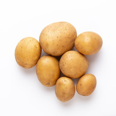 Potatoes isolated on white background. Flat lay. Top view.