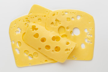 Cheese slice on white background.