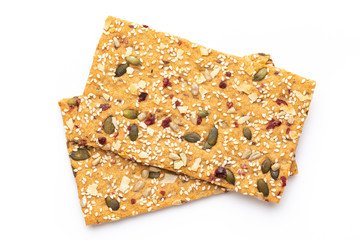 Rye bread slice on a white background.