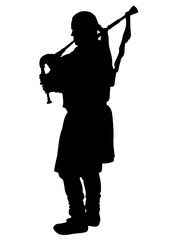 Musician with bagpipes in vintage clothes on a white background