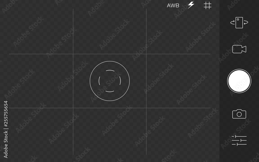 Poster phone camera viewfinder overlay. full hd format of frame template with white lines. camera frame vec