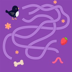 Children's maze with animals. Sweetheart Vector Illustration