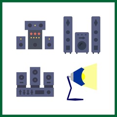 4 furniture icon. Vector illustration furniture set. sound system and lamp icons for furniture works