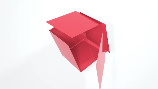 Abstract 3d animation of red cube flying. 4k footage.