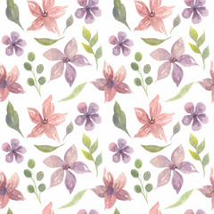 watercolor seamless pattern with flowers, leaves. Ideal for fabric, textiles, bed linen, wrapping paper, cards, wedding invitations