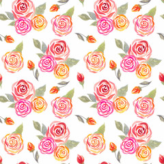 watercolor seamless pattern with flowers, roses, leaves. Ideal for fabric, textiles, bed linen, wrapping paper, cards, wedding invitations