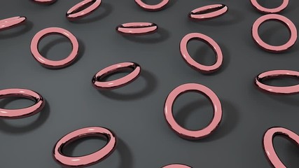 3D rose gold torus rotating on dark surface. Abstract creative 4k seamless loop animation. - Powered by Adobe