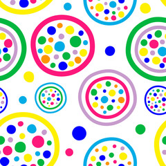 Fototapeta na wymiar seamless background with abstract pattern. Small circles inside big ones. multicolored. Bright.