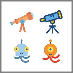 4 mystery icon. Vector illustration mystery set. alien and telescope icons for mystery works