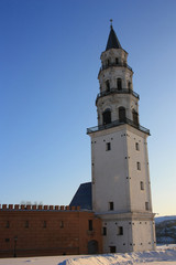 Fototapeta na wymiar Old leaning tower in the city of Nevyansk