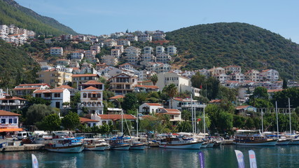 Fototapeta na wymiar The harbour at Kas or Kash on the Mediterranean coast of Turkey