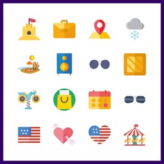 16 holiday icon. Vector illustration holiday set. beach and united states icons for holiday works