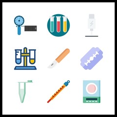 9 tool icon. Vector illustration tool set. razor and test tubes icons for tool works