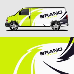 car livery lime green van wrap design wrapping sticker and decal design for corporate company branding vector © nianurul
