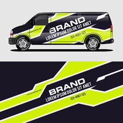 car livery lime green van wrap design wrapping sticker and decal design for corporate company branding vector