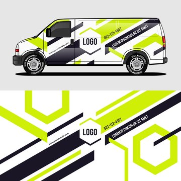 car livery lime green van wrap design wrapping sticker and decal design for corporate company branding vector