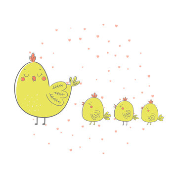 Cute cartoon chickens. Vector illustration.