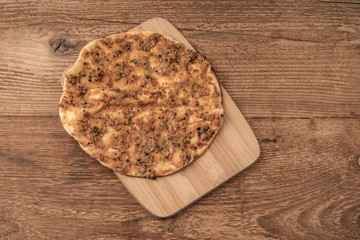 Lahmacun, Turkish Pizza on a wooden table