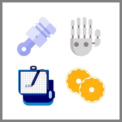 4 part icon. Vector illustration part set. electronic writing board and piston icons for part works