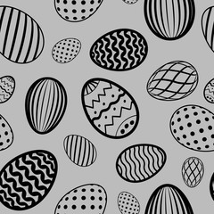 Easter egg seamless pattern. Black gray holiday eggs texture. Simple abstract decorative template for Happy Easter celebration. Stylized cute ornament wallpaper, card, fabric. Vector illustration