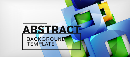 Abstract geometric background. Glossy square shapes composition on grey, minimalistic style template with copyspace