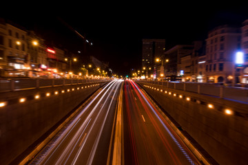Fototapeta na wymiar Brussels night shot of traffic