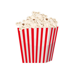 Biggest full red-and-white striped popcorn bucket isolated on white background.