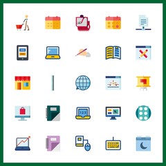 25 notebook icon. Vector illustration notebook set. keyboard and stats icons for notebook works