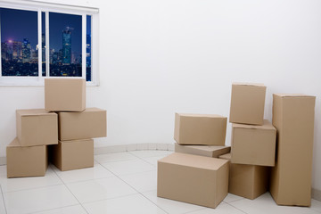 Cardboard boxes in a new apartment