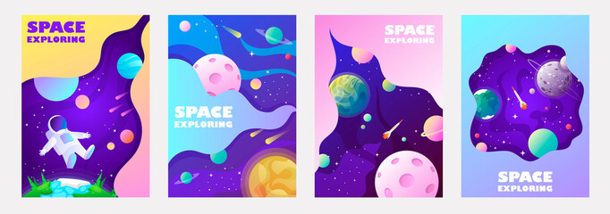 set of banner templates. universe. space. space trip.  universe. design. vector illustration © sweet kiwi