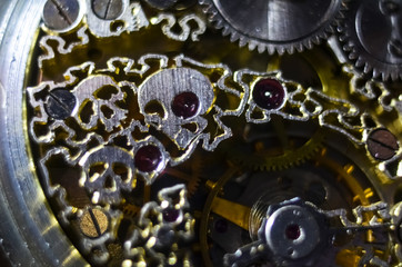 mechanism with gears. clockwork skeleton. Elegant vintage handmade pocket watches with exclusive carvings and engravings. jewelry.
