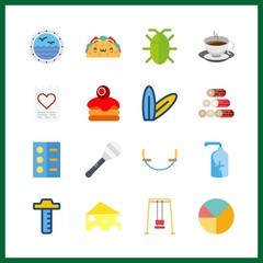 16 wooden icon. Vector illustration wooden set. swing and hot tea icons for wooden works