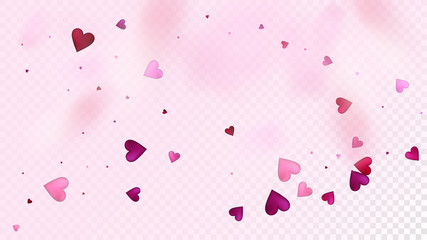 Falling Hearts Vector Confetti. Valentines Day Wedding Pattern. Beautiful Pink Frame Valentines Day Decoration with Falling Down Hearts Confetti. Elegant Gift, Birthday Card, Poster Background