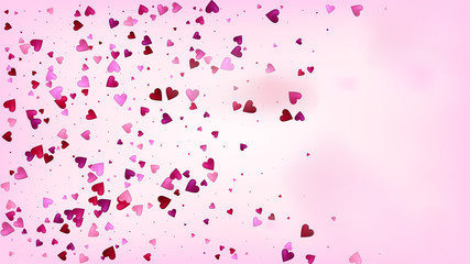 Realistic Hearts Vector Confetti. Valentines Day Wedding Pattern. Beautiful Pink Design Valentines Day Decoration with Falling Down Hearts Confetti. Modern Gift, Birthday Card, Poster Background