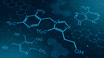 chemical structures on abstract background, concept of science and technology (3d render)