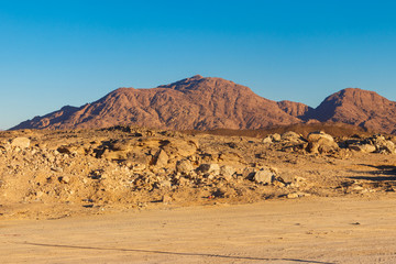 View of Arabian desert and mountain range Red Sea Hills in Egypt