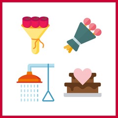 4 birthday icon. Vector illustration birthday set. bouquet and wedding cake icons for birthday works