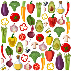 Vector vegetables icons set in cartoon style.