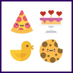 4 baked icon. Vector illustration baked set. pizza and cookie icons for baked works