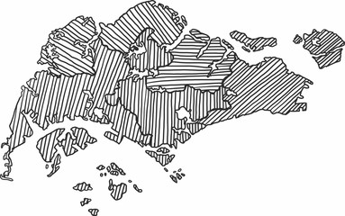 Freehand sketch of Singapore map on white background.
